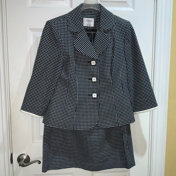 Le suit polka dot suit set Sz 8P black white short sleeve msr - Picture 1 of 11